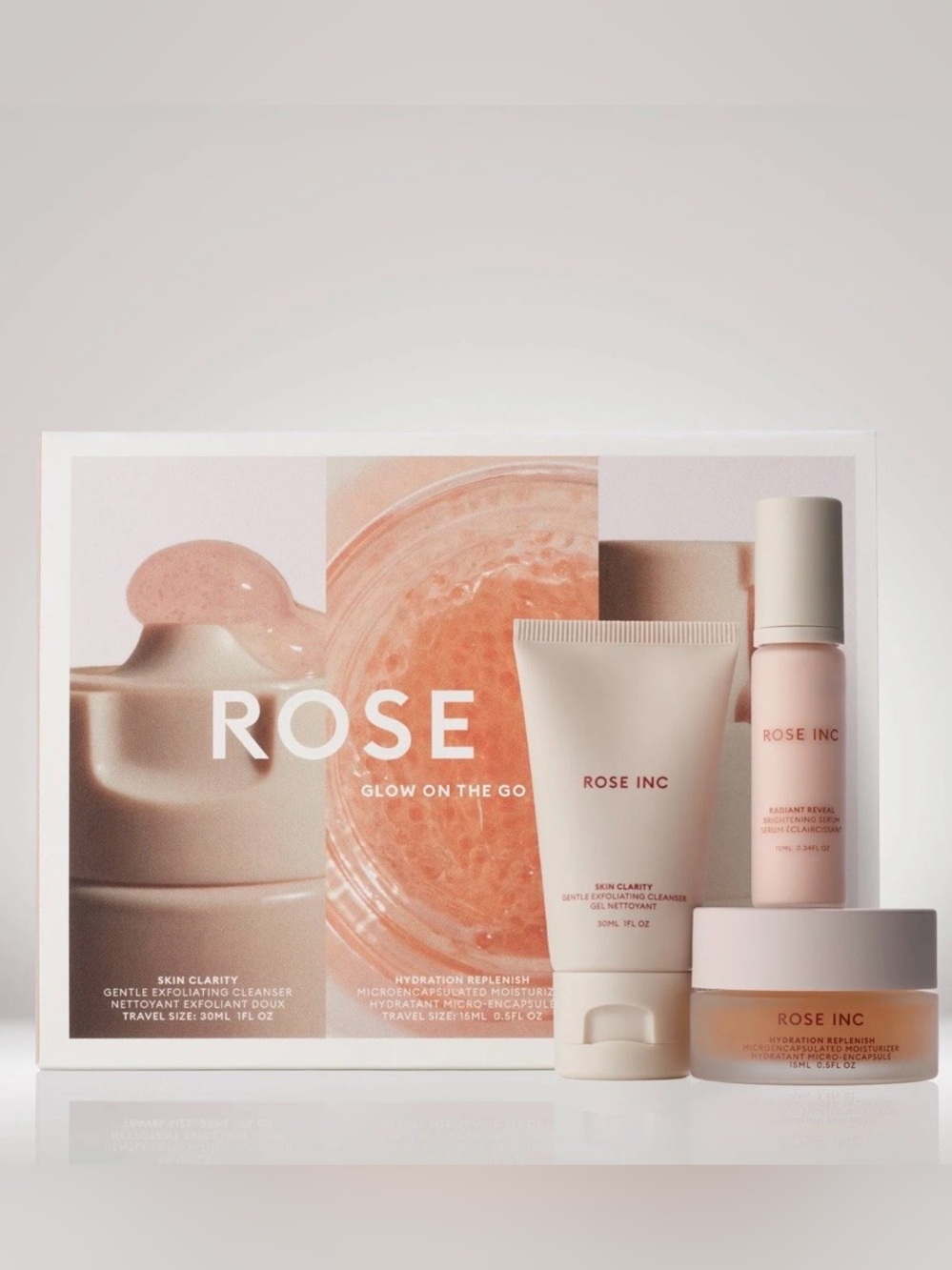 Rose Inc Skincare Trio - Pale Pink and Peach Packaging
